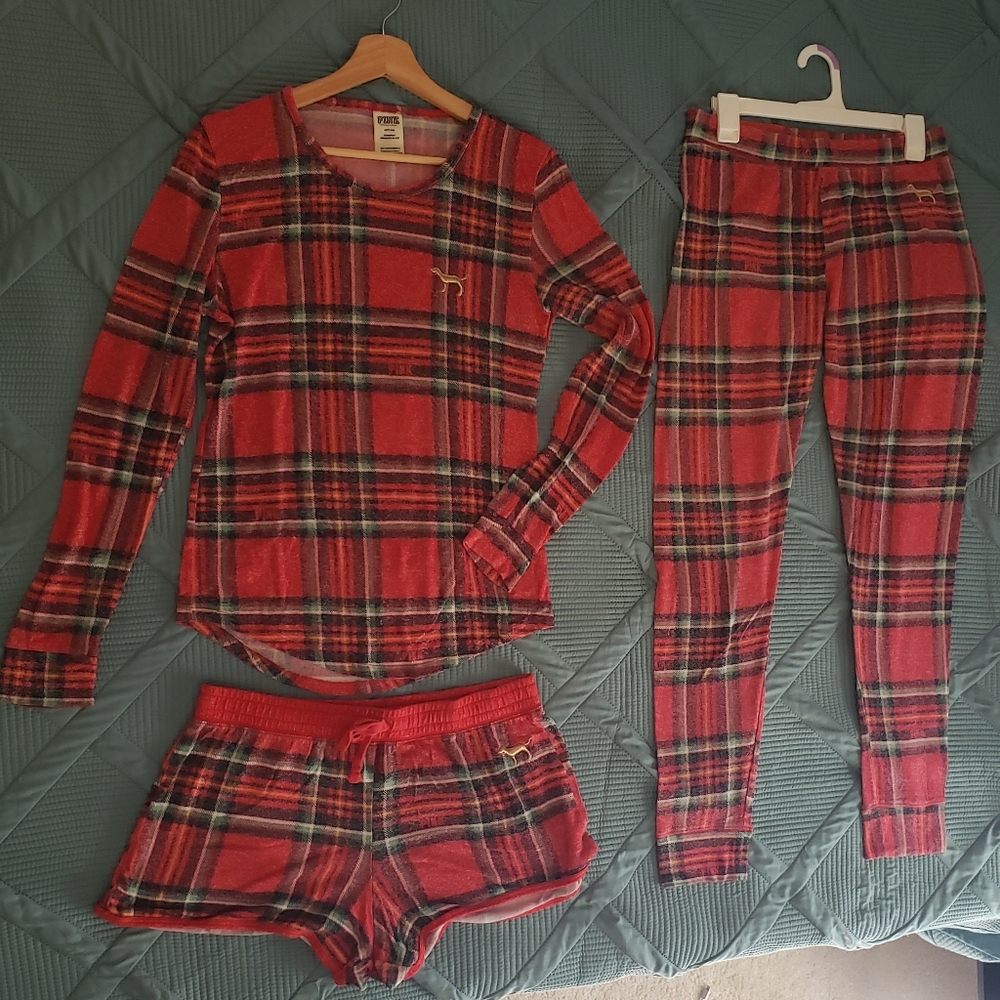 PINK Victoria's Secret Red and Black Plaid Pajama Set